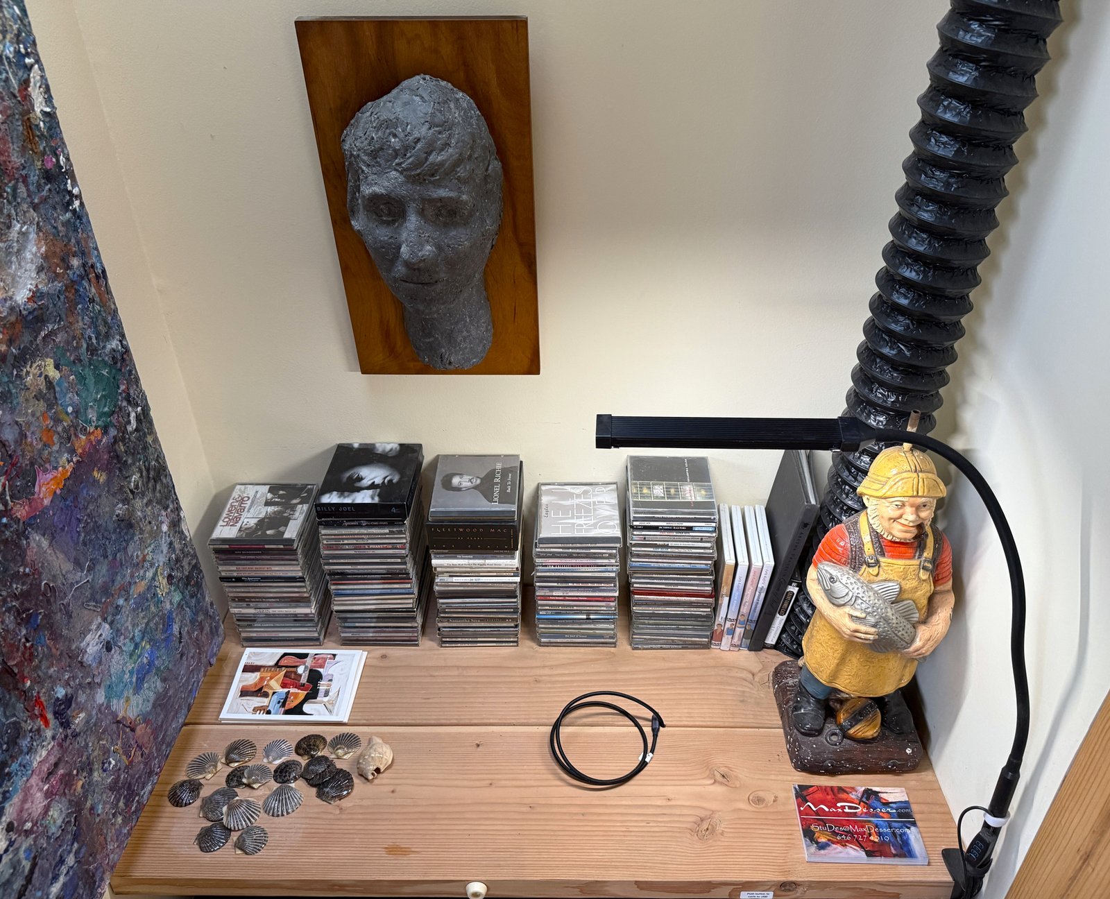 Music nook, with music CD's, smart phone connection, etcetera